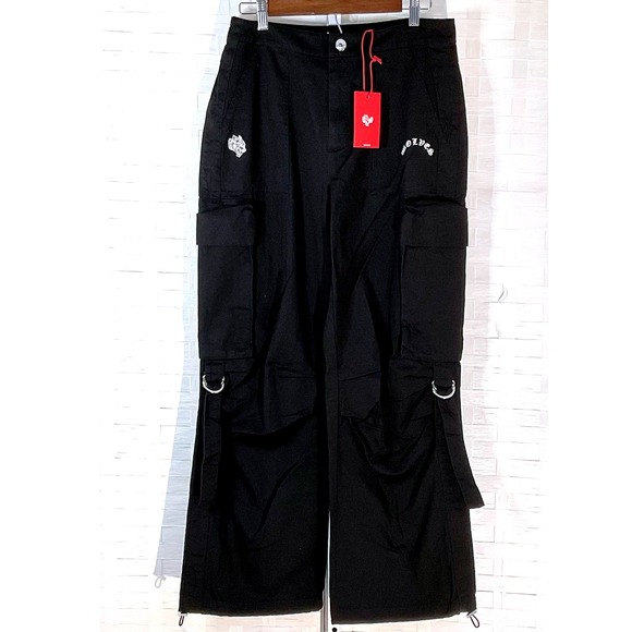 Darc Sport Wolf Chopper Parachute Pants‎ Women's 27 Black Denim Cargo Wide Leg - Picture 1 of 9